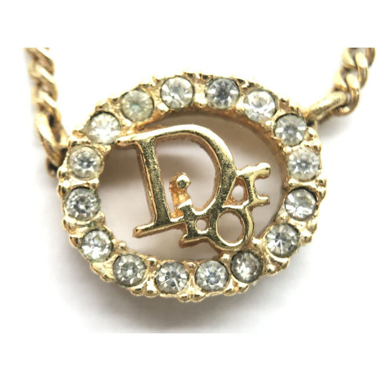Christian Dior logo necklace gold rhinestone